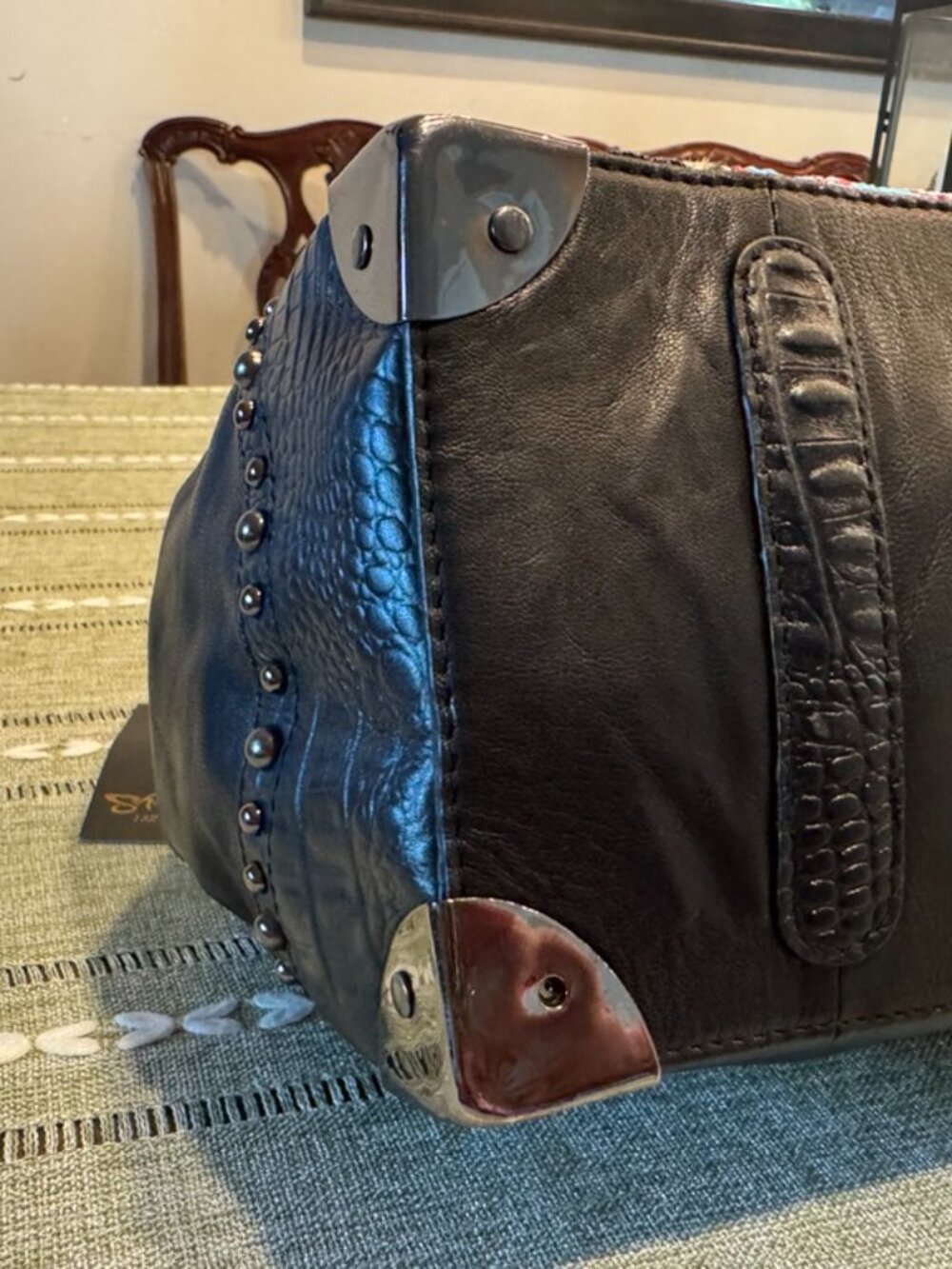 Sharif 1827 Couture Limited Ed Geometric Hand-Beaded Mixed Media Tote Bag NWT - Picture 10 of 16